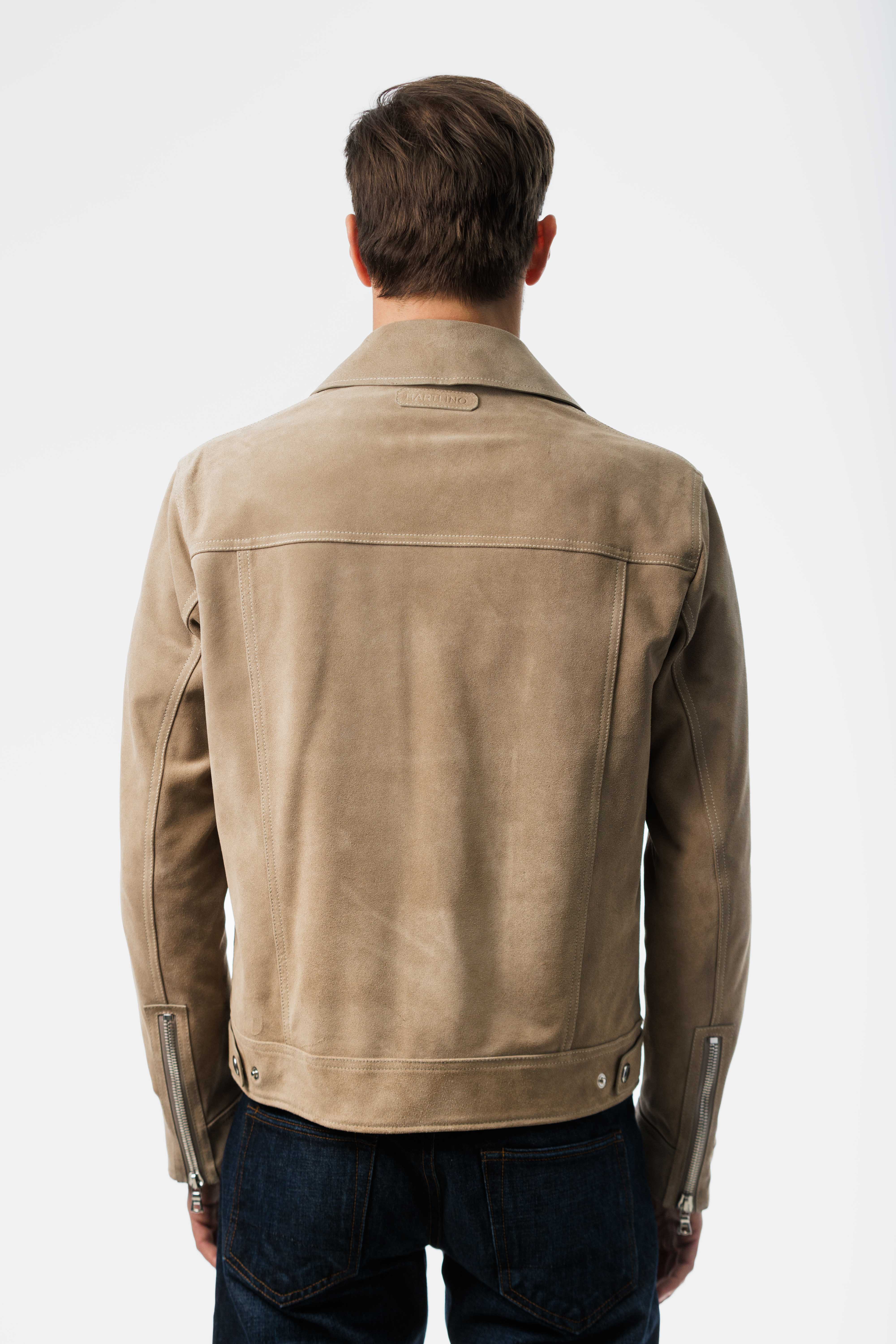 Sand Suede Leather Jacket back view