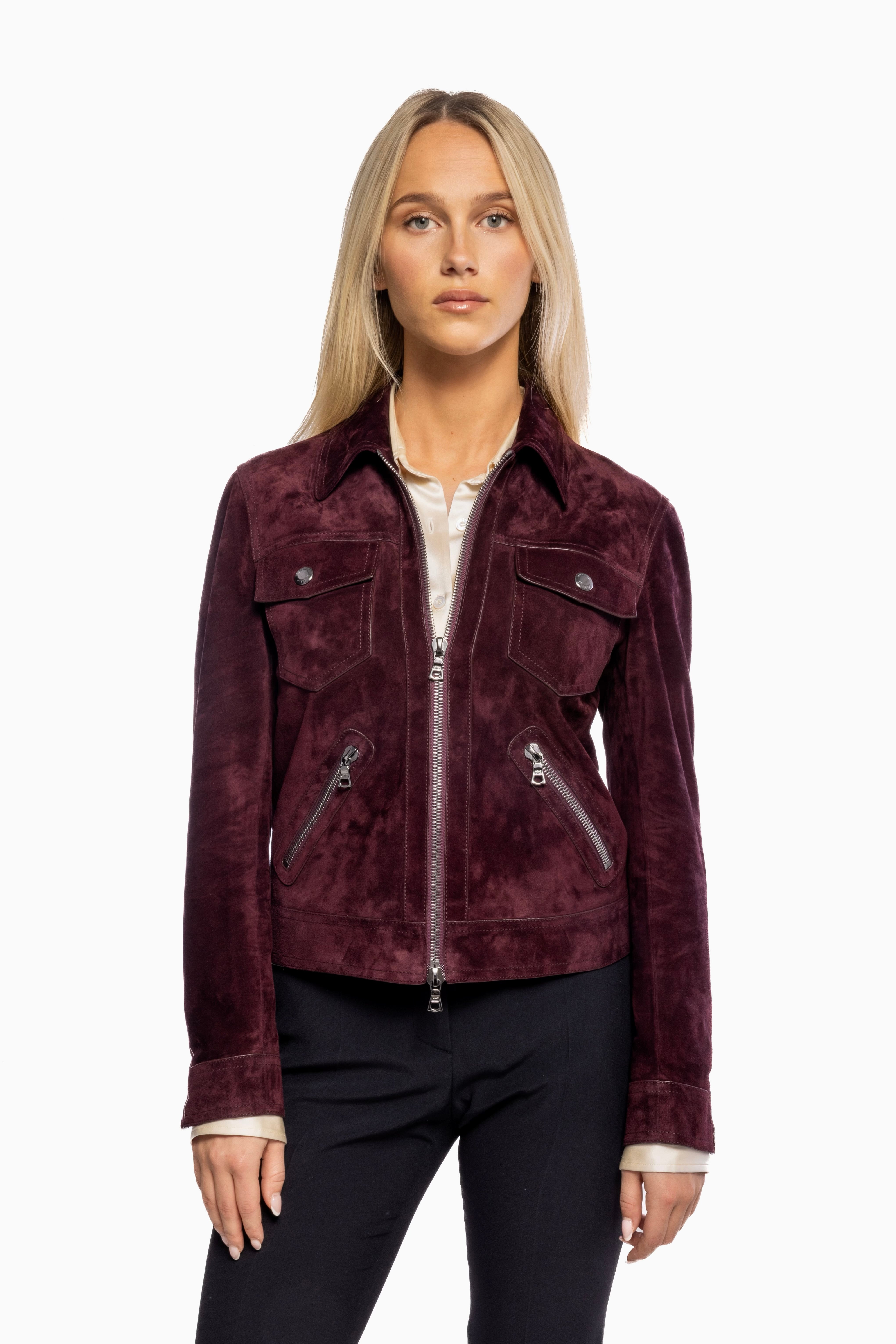 Bordeaux Suede Leather Jacket