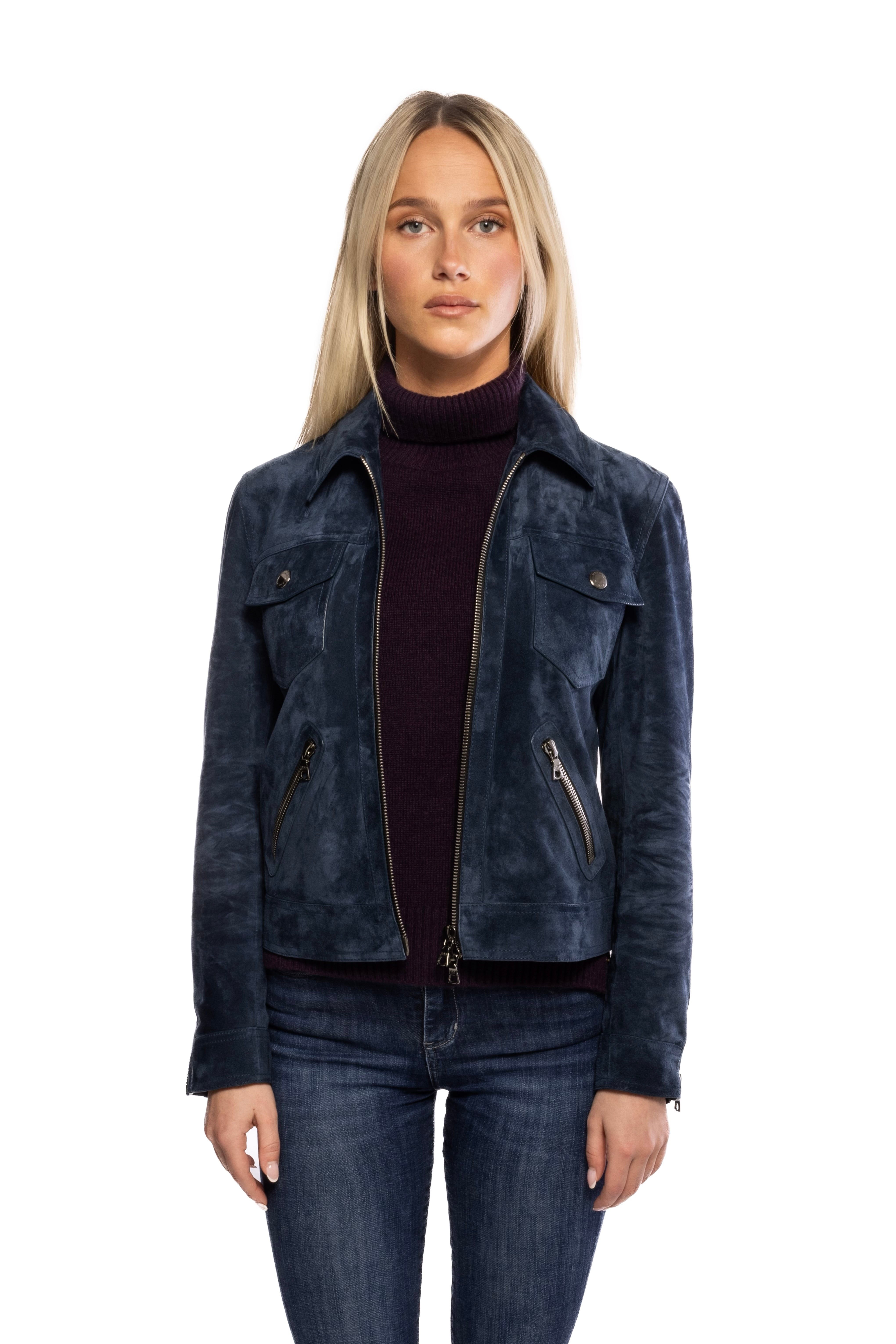 Blue Suede Leather Jacket