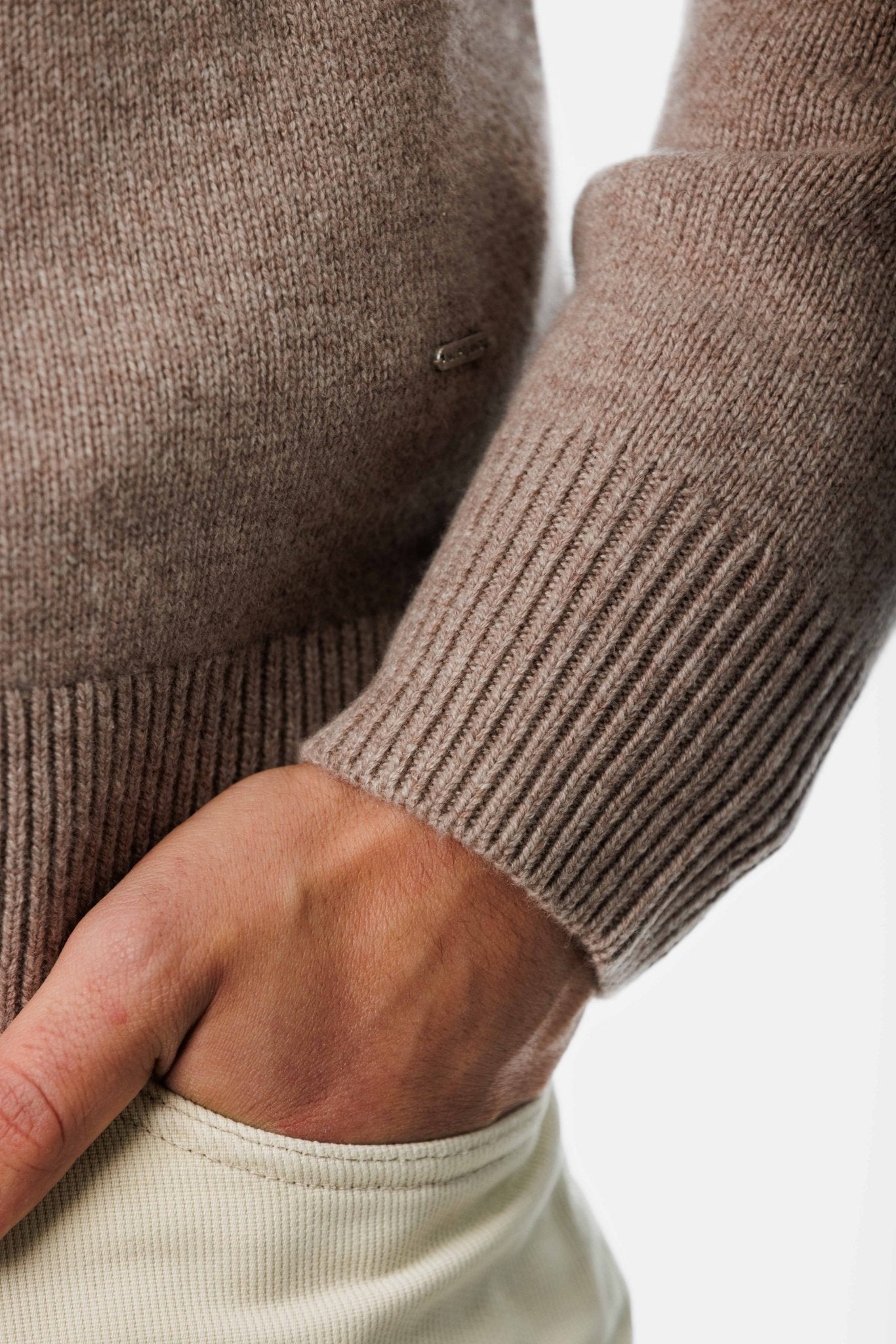 Beige Cashmere Cardigan Sleeve close up