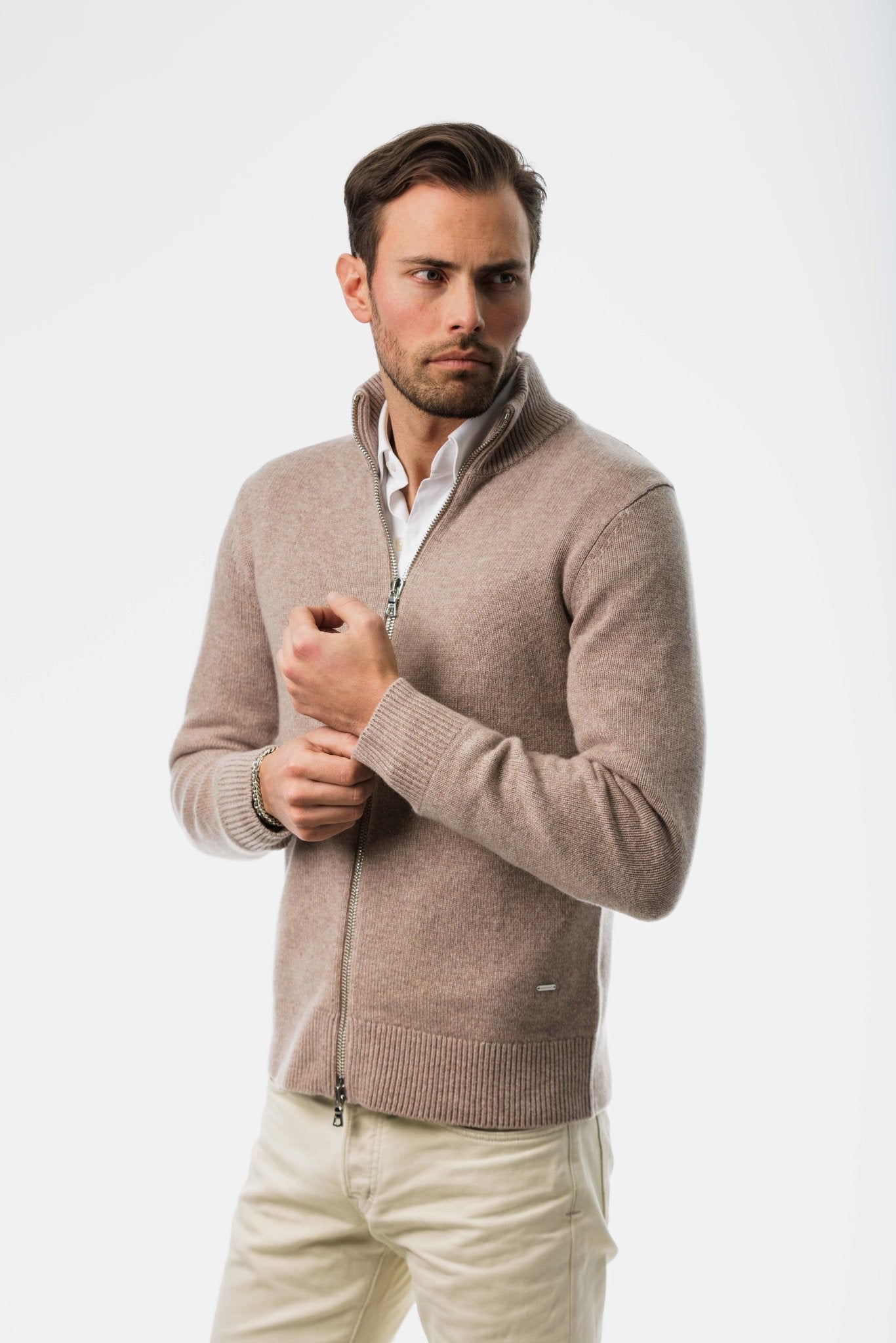 Beige Cashmere Cardigan side view