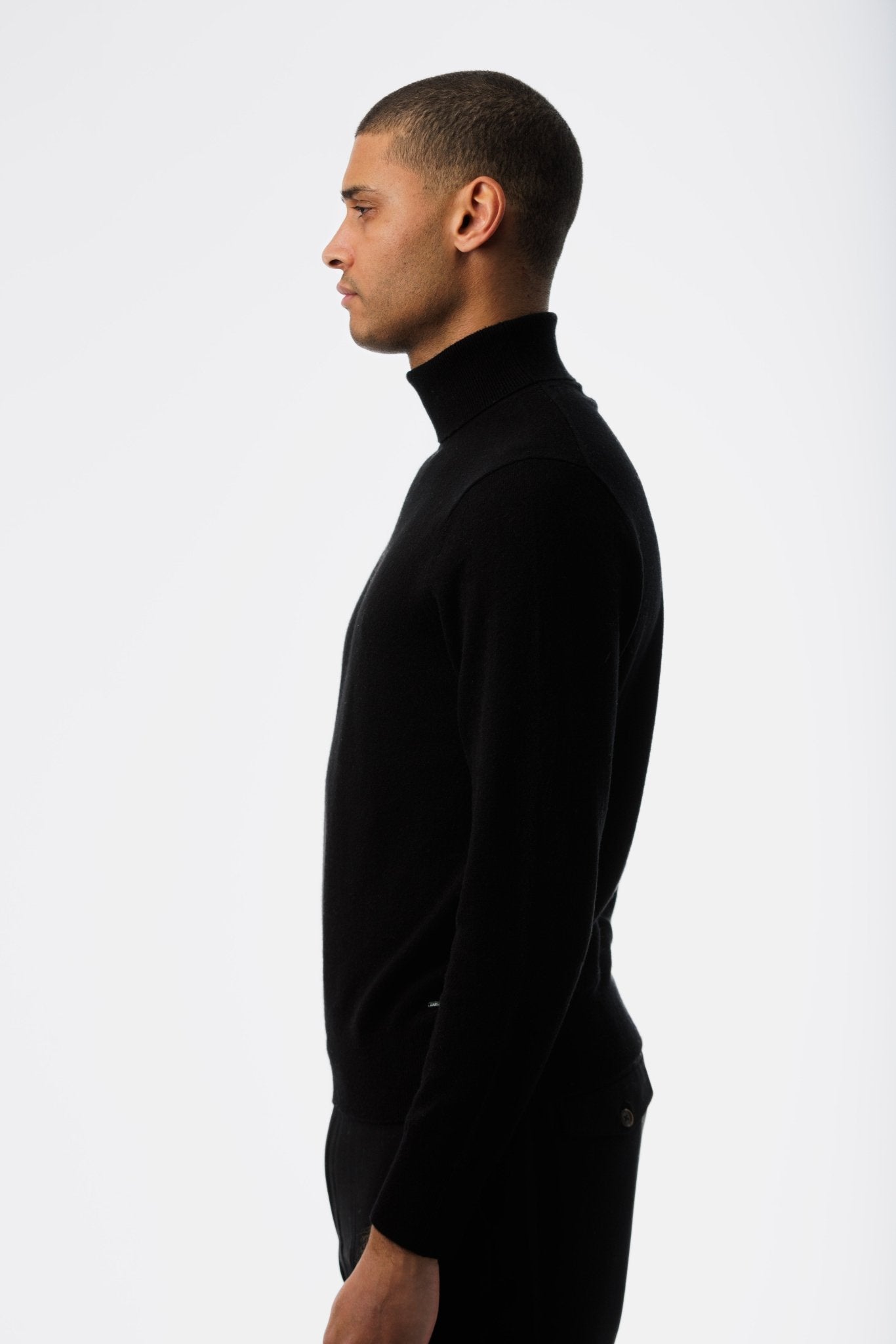 Black Turtleneck Sweater Cashmere side view