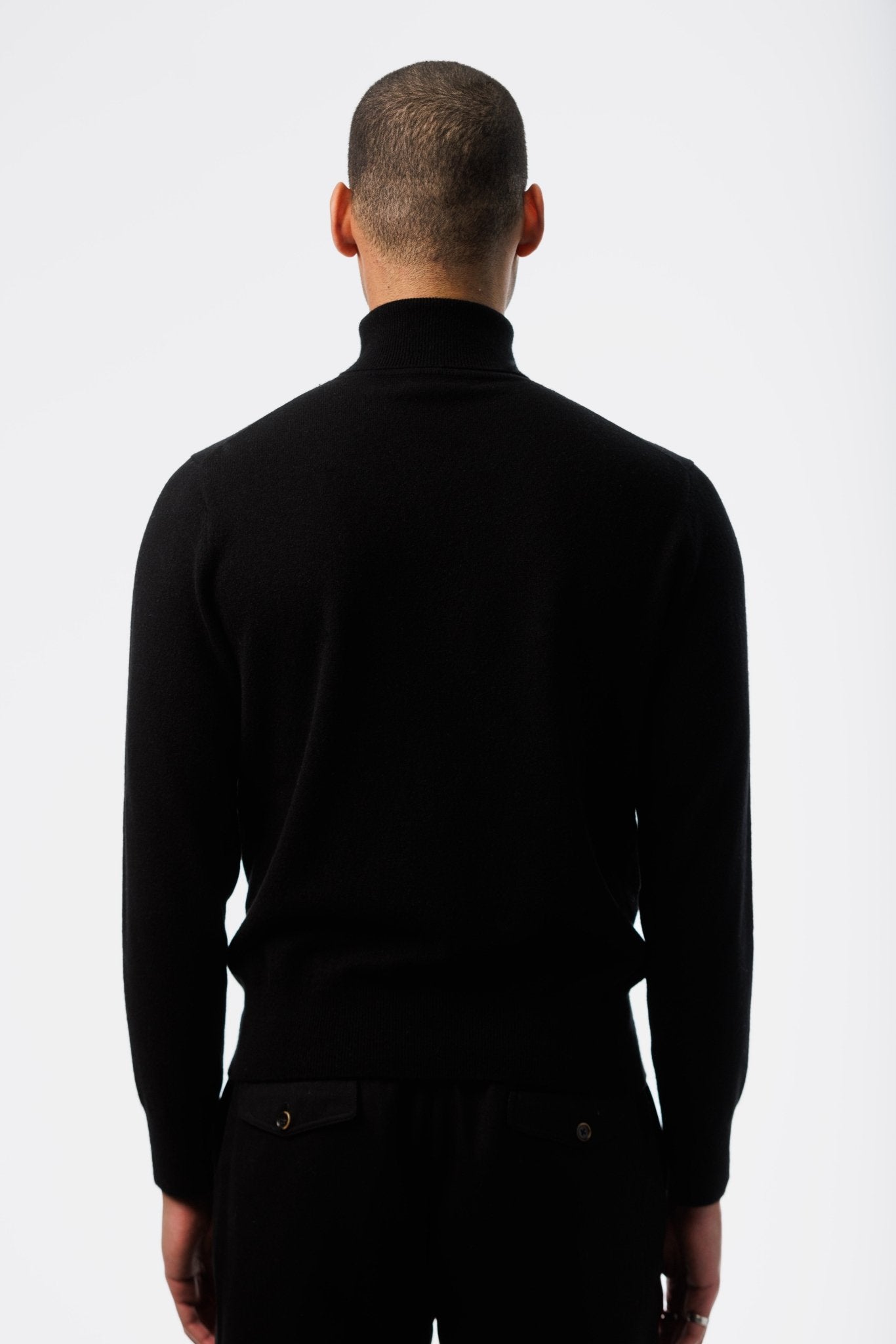 Black Cashmere Turtleneck Sweater back view