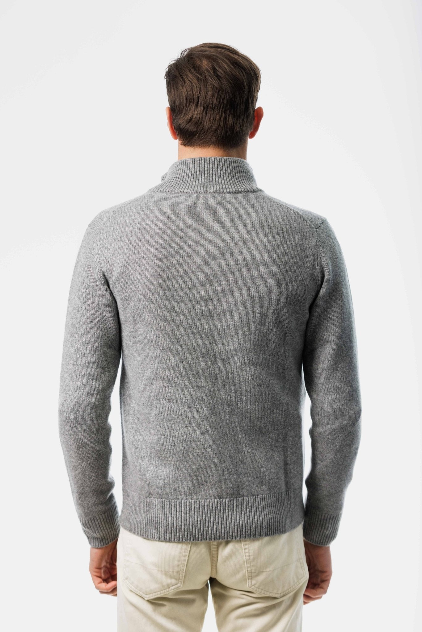 Gray Cashmere Cardigan back view