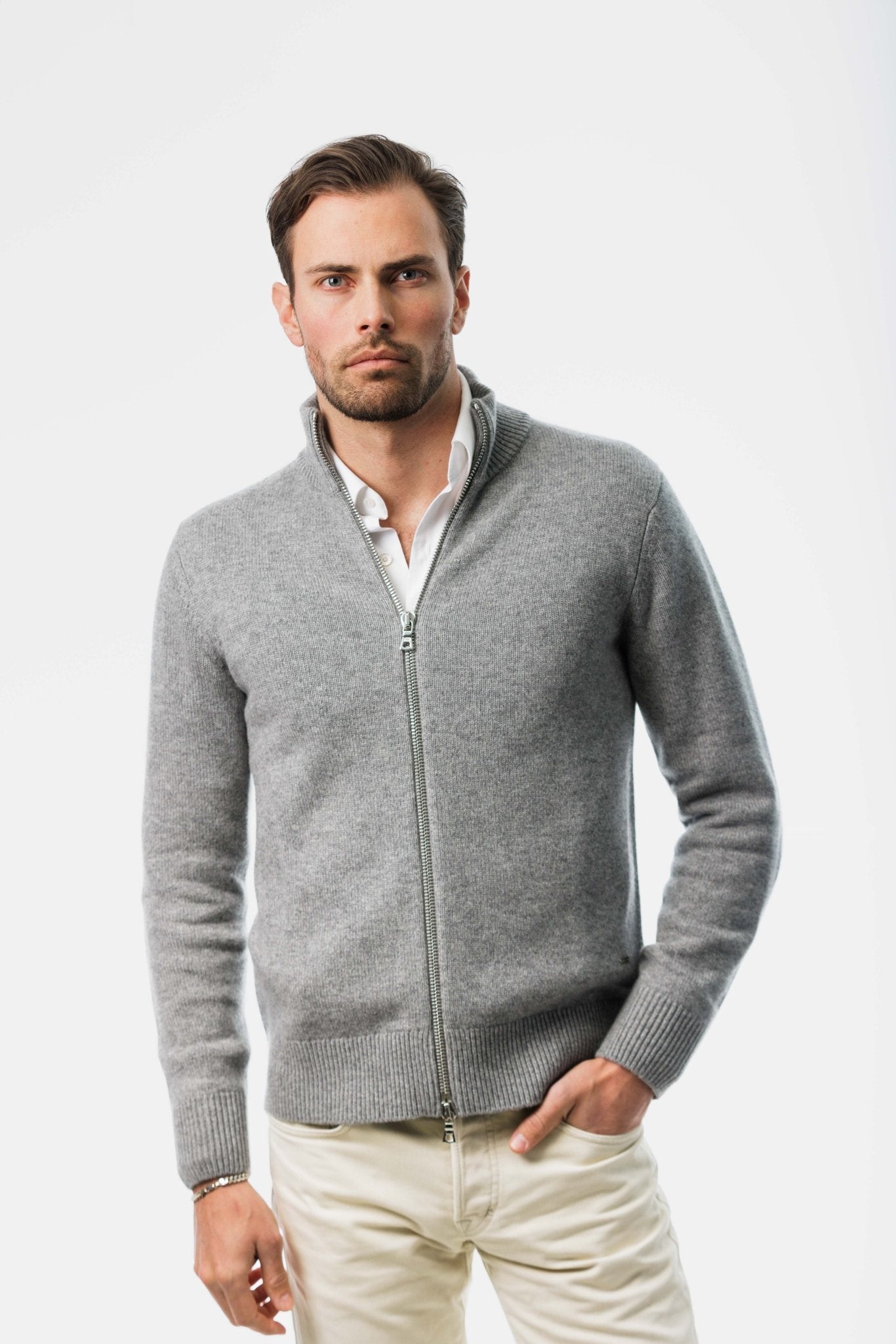 Gray Cashmere Cardigan Zipped