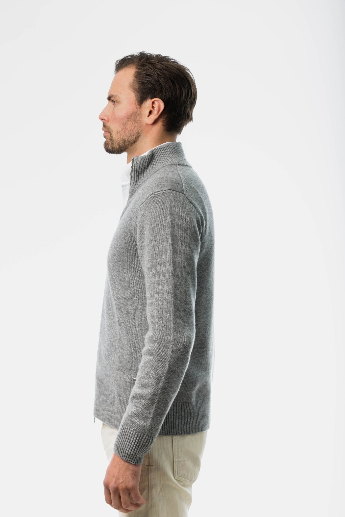 Gray Royal Cashmere Zip-Up Cardigan side view