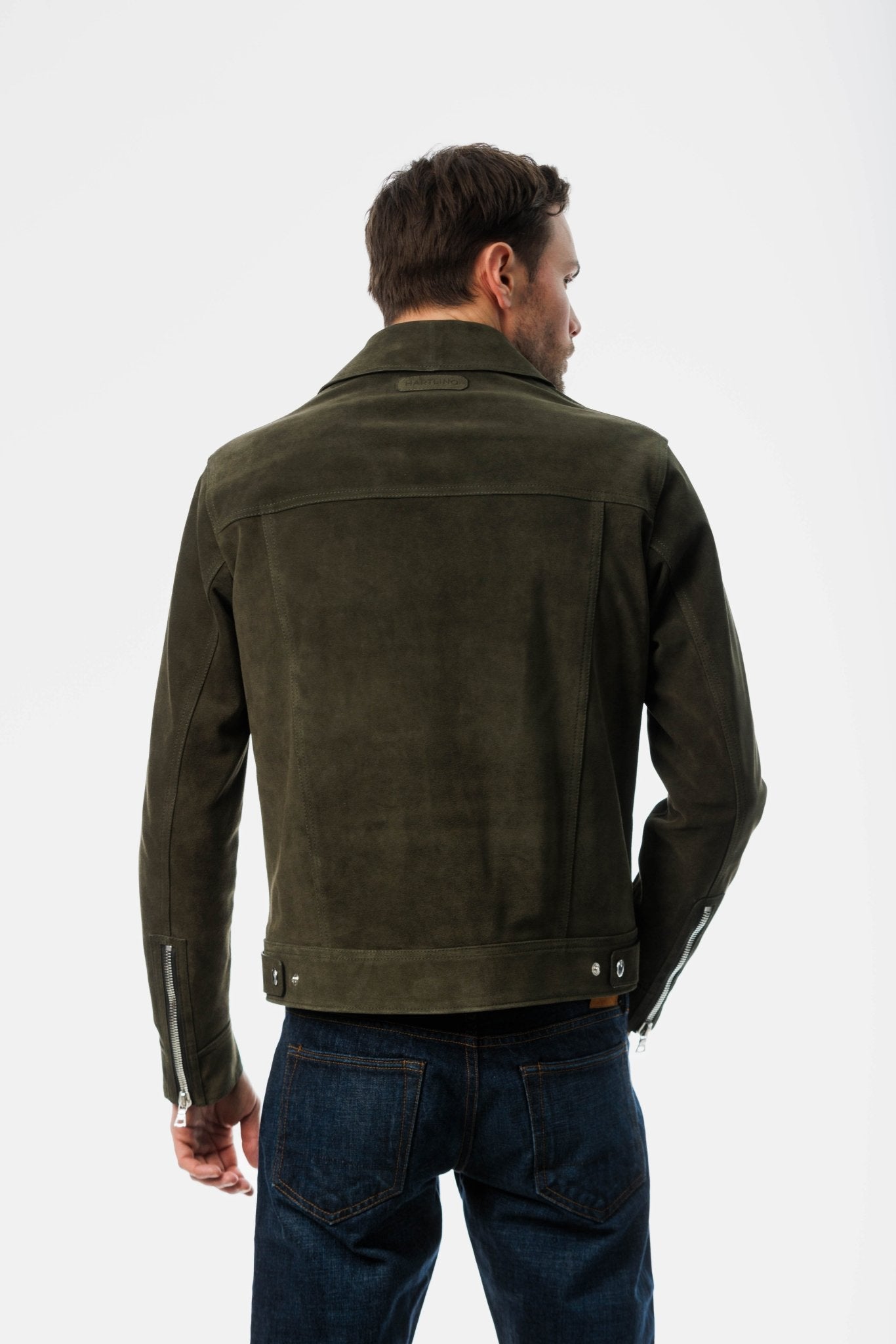 Green Suede Leather Jacket back view