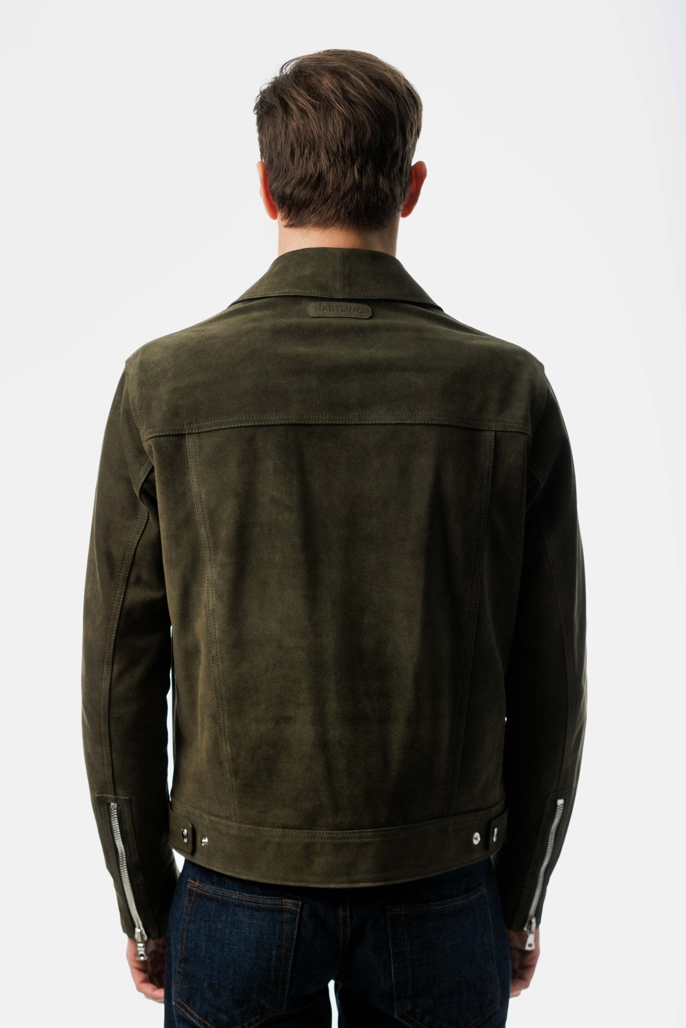 Green Suede Blouson Leather Jacket Back view