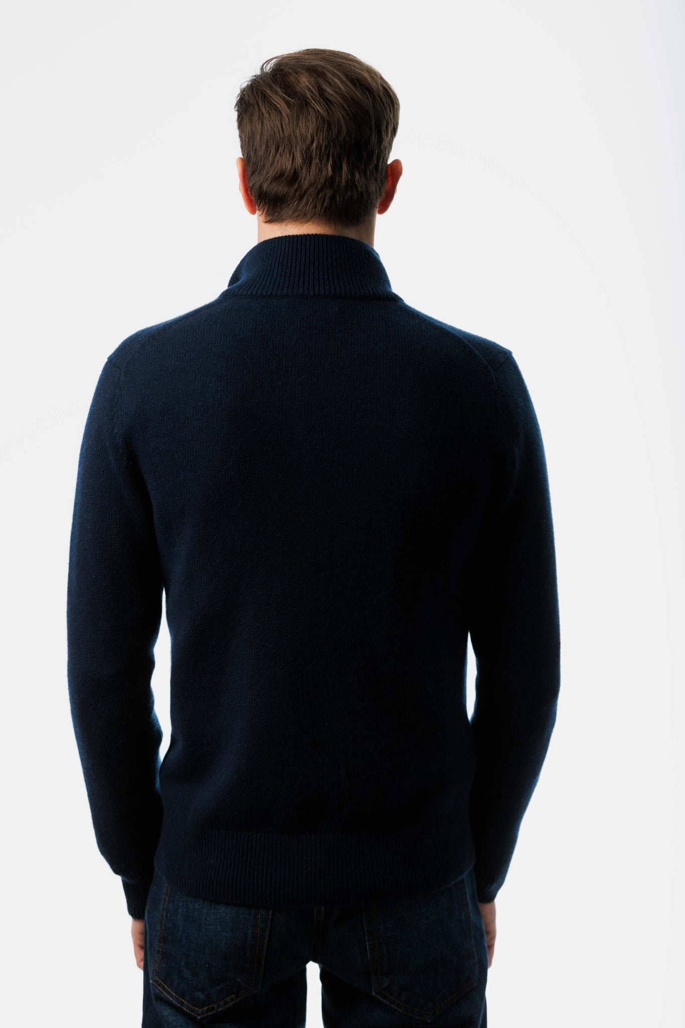 Navy Cashmere Cardigan back view