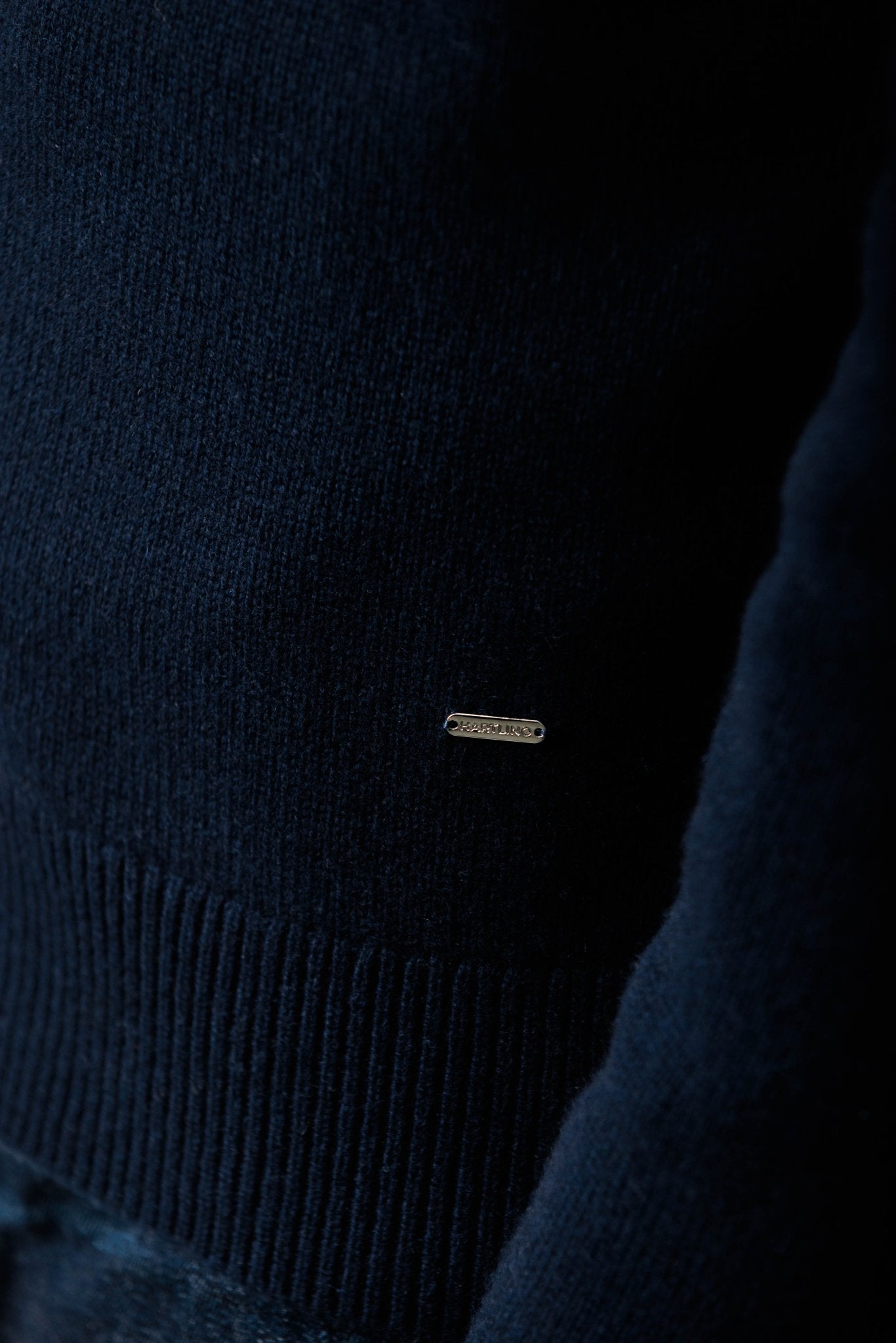 Navy Cashmere Cardigan waist closeup