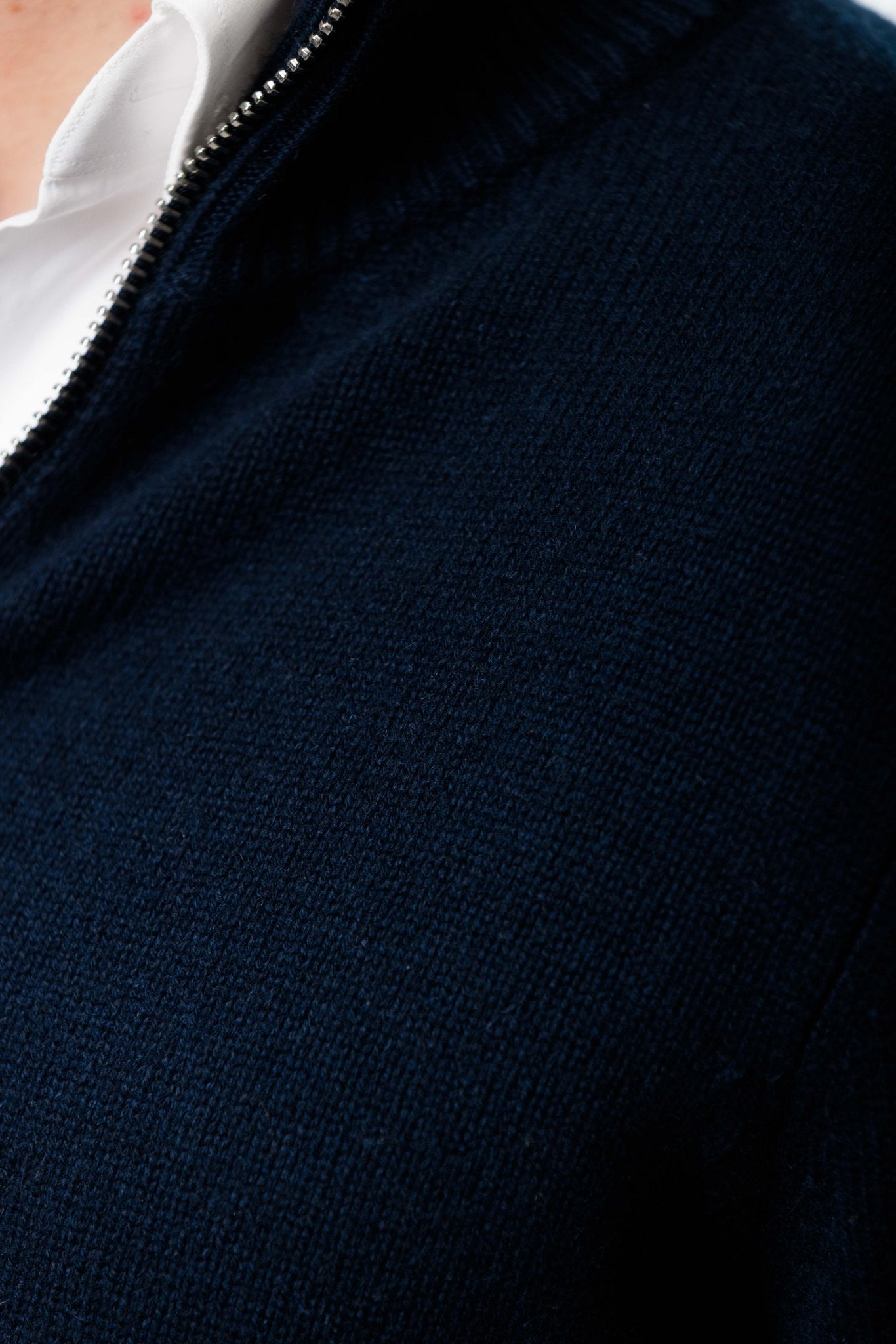 Navy Cashmere Cardigan closeup