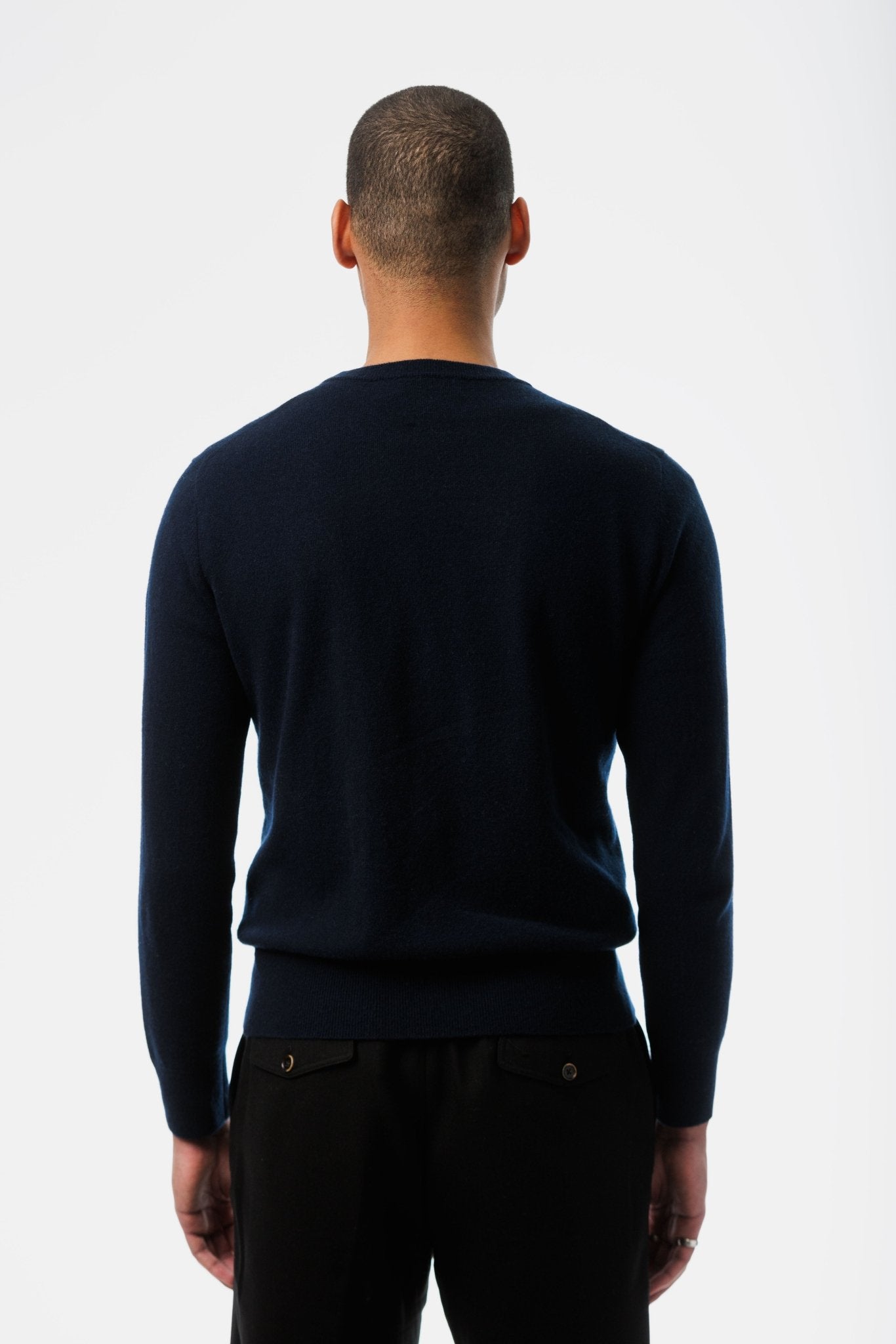 Navy Cashmere Sweater back view